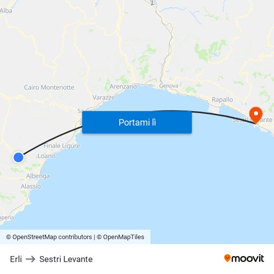 Erli to Sestri Levante map