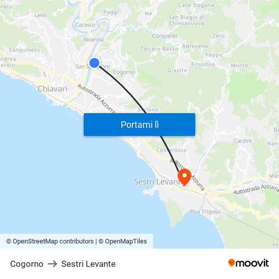 Cogorno to Sestri Levante map