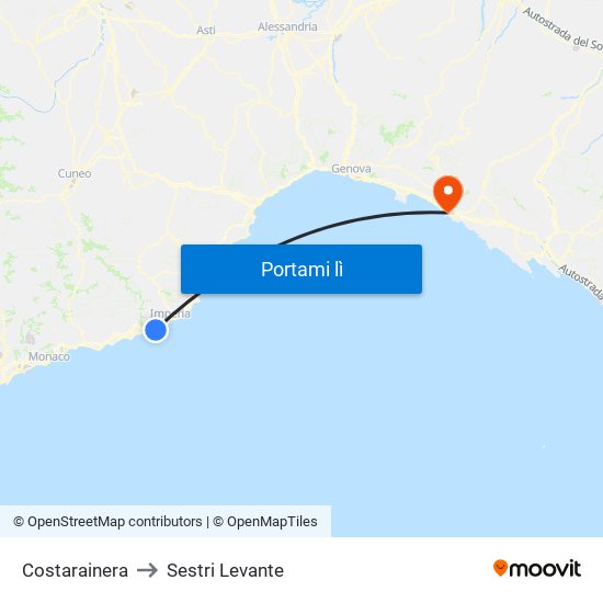 Costarainera to Sestri Levante map