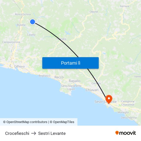 Crocefieschi to Sestri Levante map