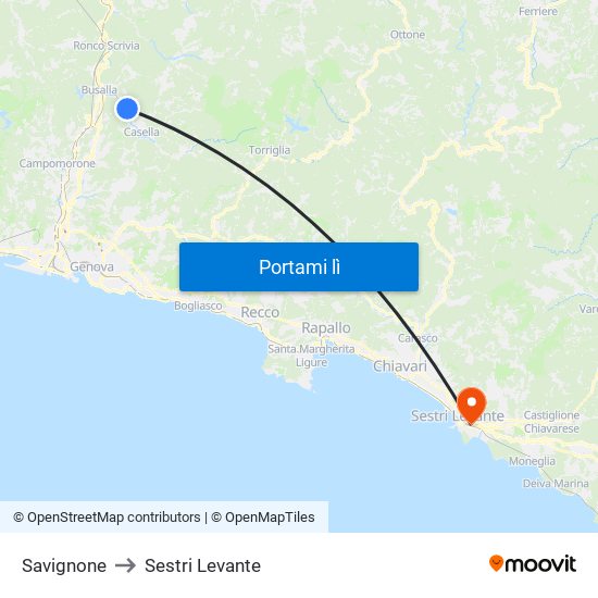 Savignone to Sestri Levante map