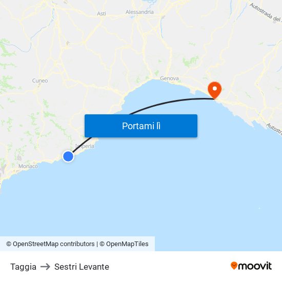 Taggia to Sestri Levante map