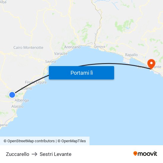 Zuccarello to Sestri Levante map