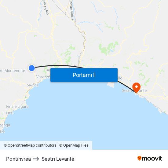 Pontinvrea to Sestri Levante map