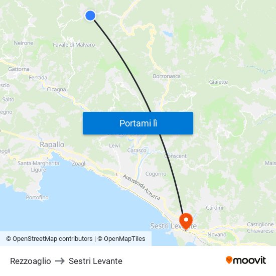 Rezzoaglio to Sestri Levante map