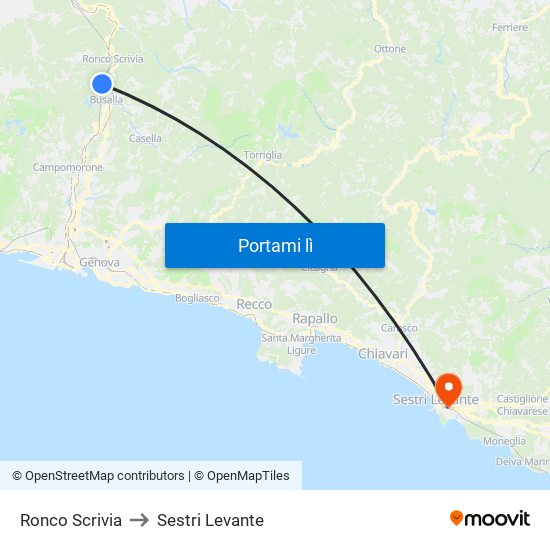 Ronco Scrivia to Sestri Levante map