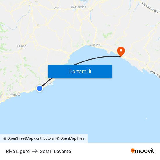 Riva Ligure to Sestri Levante map