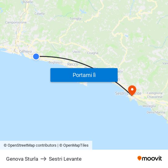 Genova Sturla to Sestri Levante map