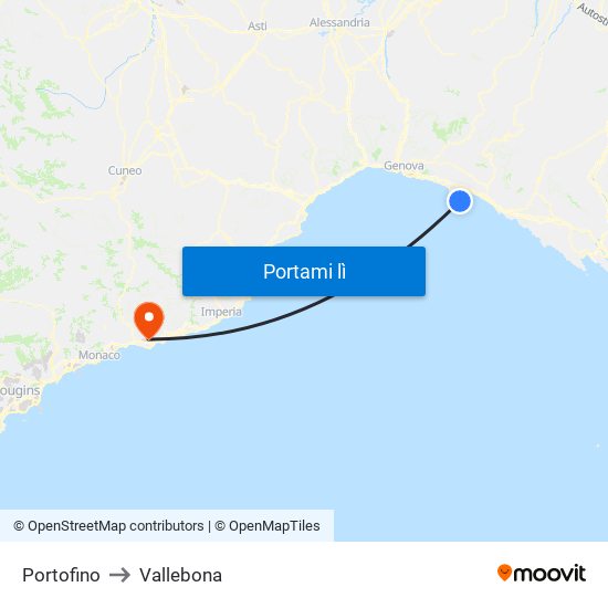 Portofino to Vallebona map