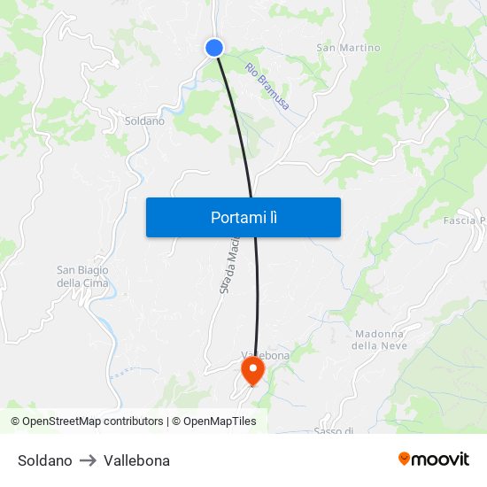 Soldano to Vallebona map