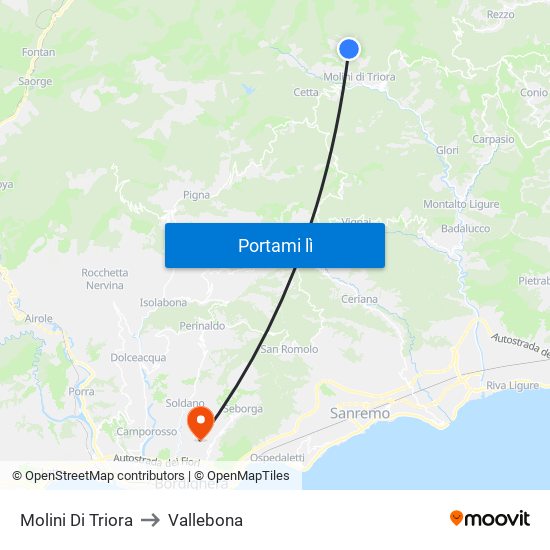 Molini Di Triora to Vallebona map