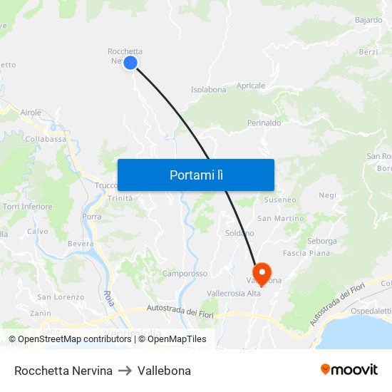 Rocchetta Nervina to Vallebona map