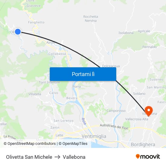 Olivetta San Michele to Vallebona map