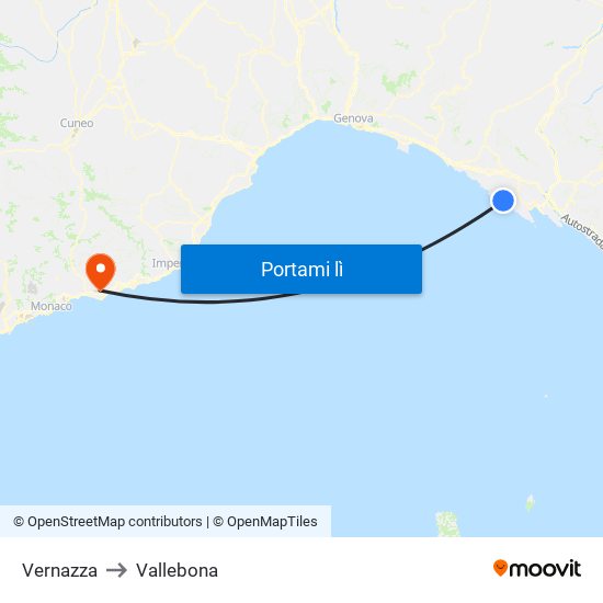 Vernazza to Vallebona map