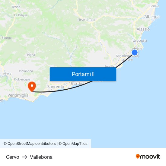 Cervo to Vallebona map