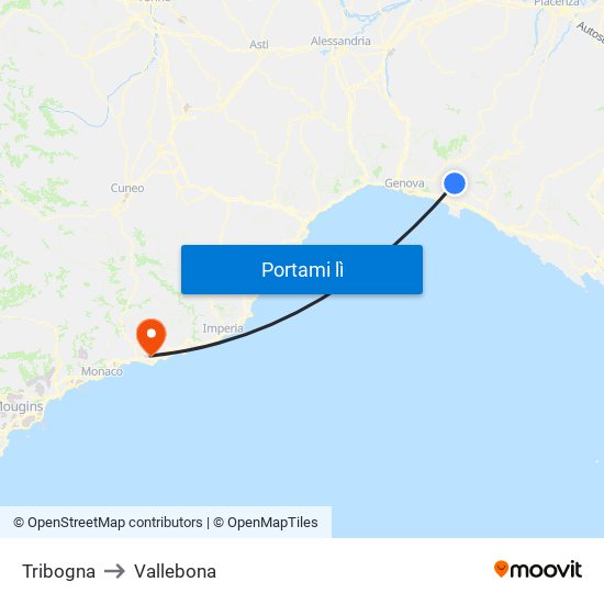 Tribogna to Vallebona map