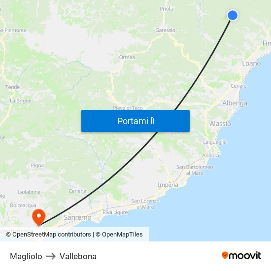 Magliolo to Vallebona map