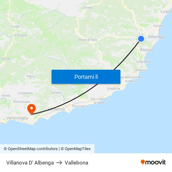 Villanova D' Albenga to Vallebona map