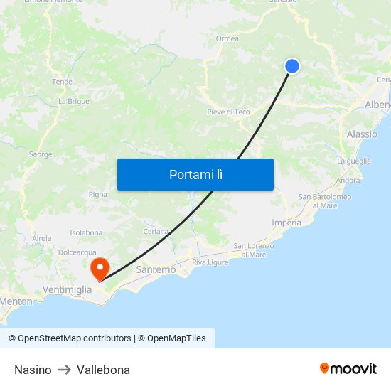 Nasino to Vallebona map