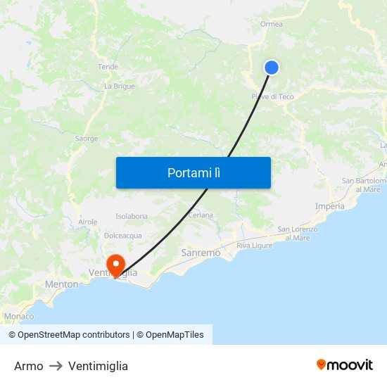 Armo to Ventimiglia map