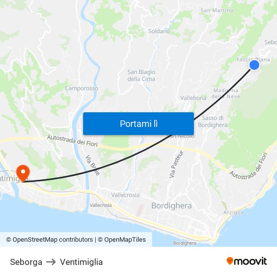 Seborga to Ventimiglia map