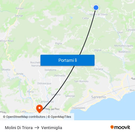 Molini Di Triora to Ventimiglia map