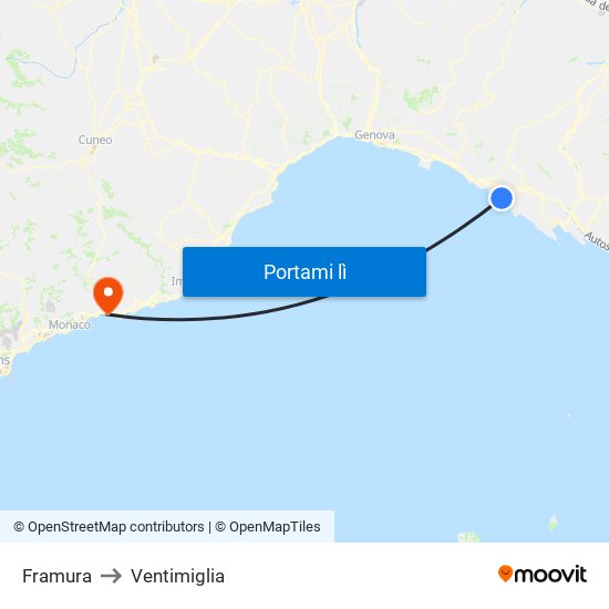 Framura to Ventimiglia map