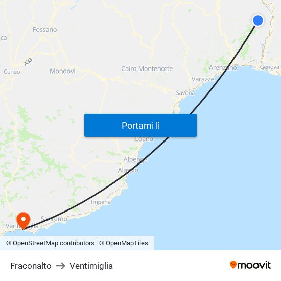 Fraconalto to Ventimiglia map