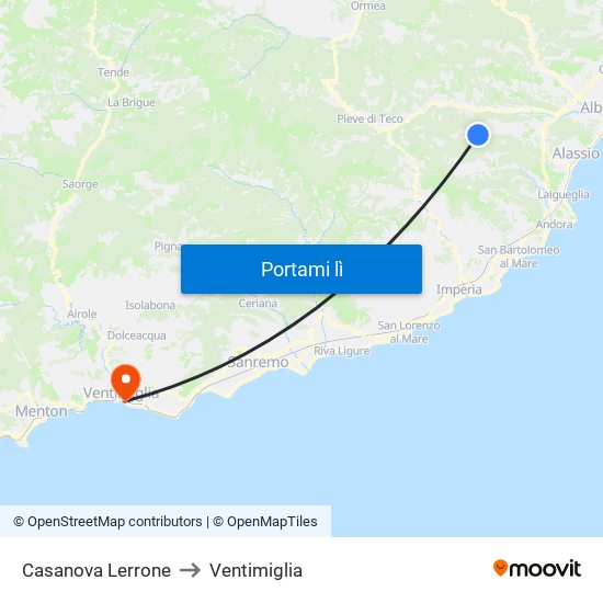 Casanova Lerrone to Ventimiglia map