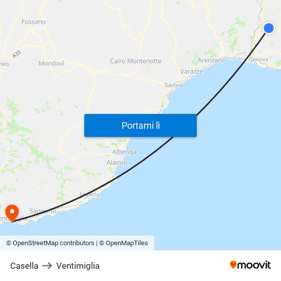 Casella to Ventimiglia map