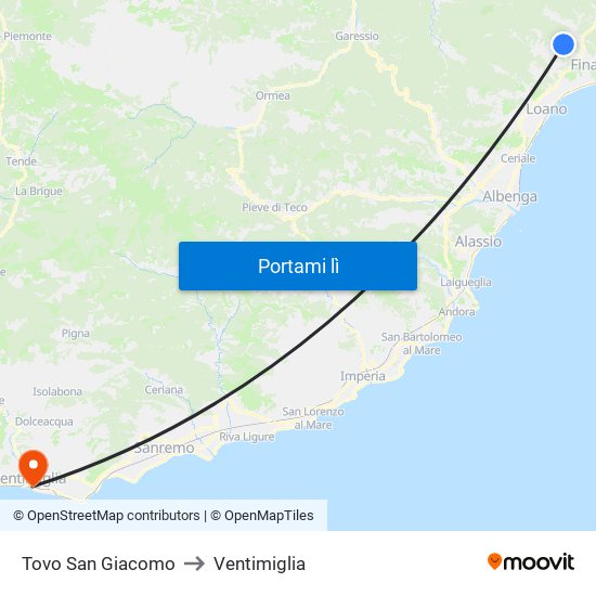 Tovo San Giacomo to Ventimiglia map