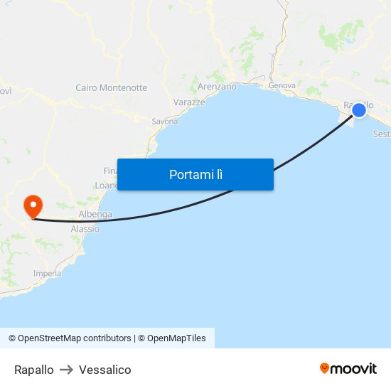 Rapallo to Vessalico map