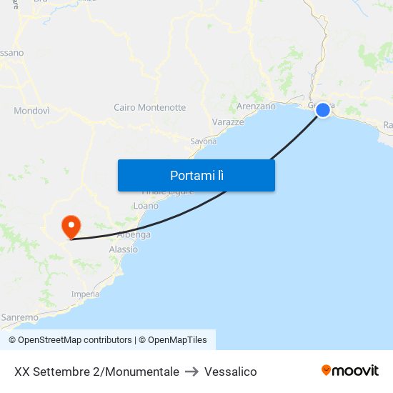 XX Settembre 2/Monumentale to Vessalico map