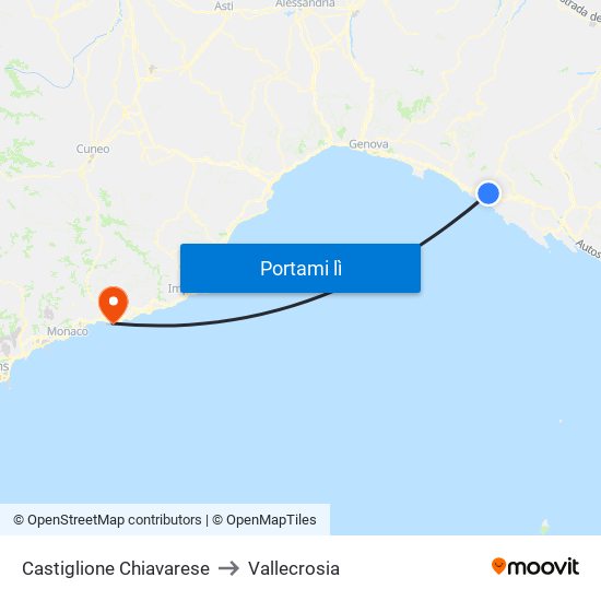 Castiglione Chiavarese to Vallecrosia map