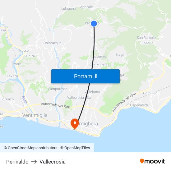 Perinaldo to Vallecrosia map