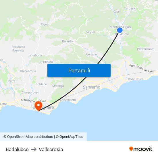 Badalucco to Vallecrosia map