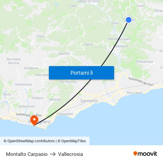Montalto Carpasio to Vallecrosia map