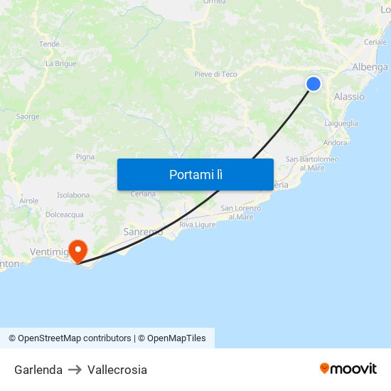 Garlenda to Vallecrosia map