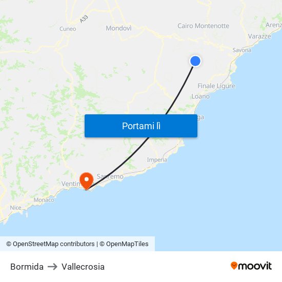 Bormida to Vallecrosia map