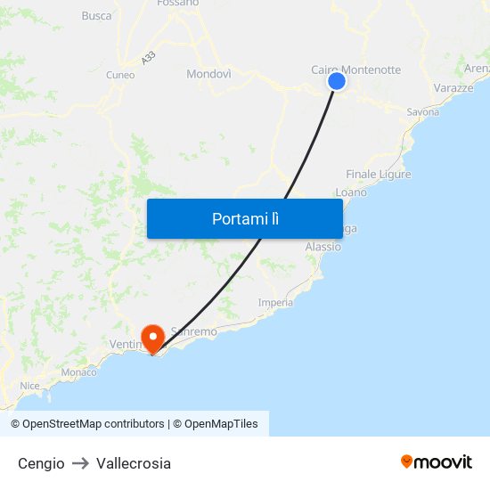 Cengio to Vallecrosia map