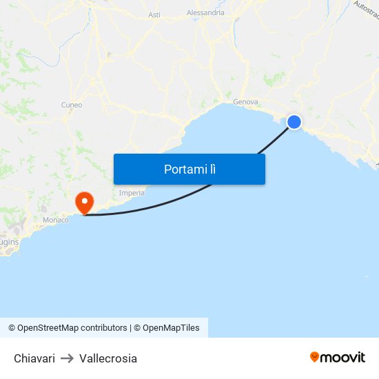 Chiavari to Vallecrosia map
