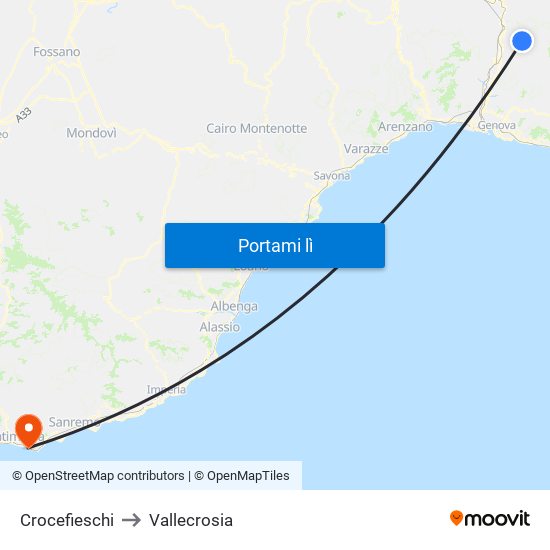 Crocefieschi to Vallecrosia map