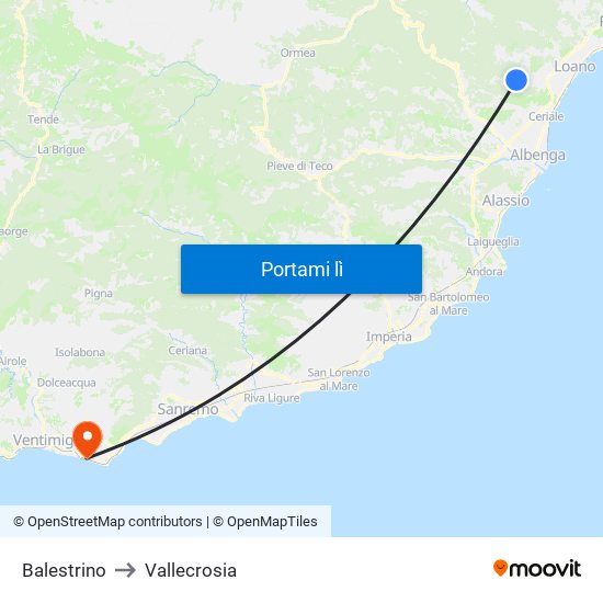 Balestrino to Vallecrosia map