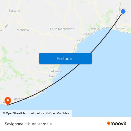 Savignone to Vallecrosia map