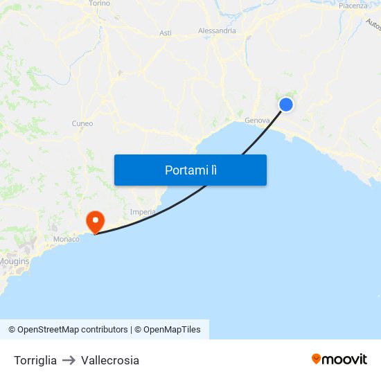 Torriglia to Vallecrosia map