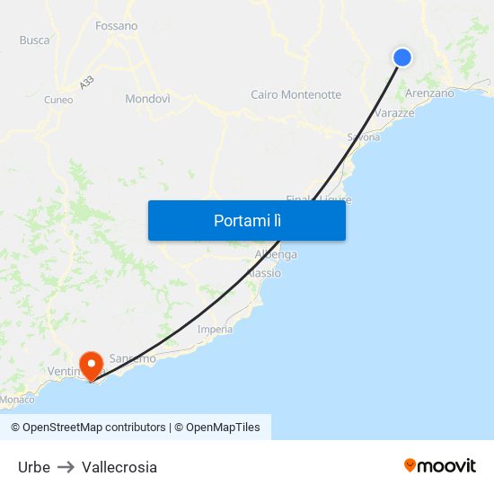 Urbe to Vallecrosia map