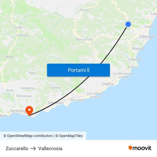 Zuccarello to Vallecrosia map