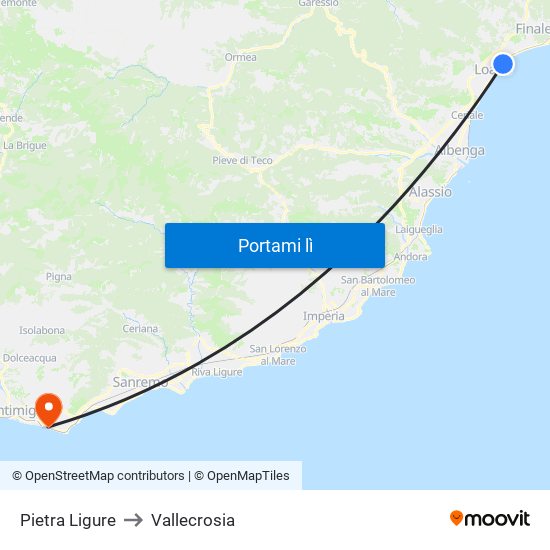 Pietra Ligure to Vallecrosia map