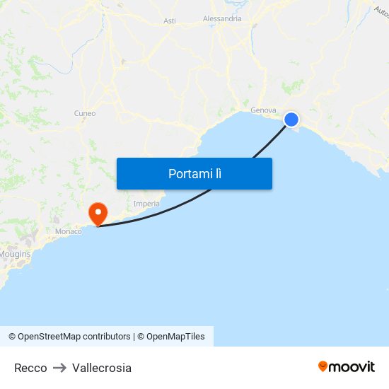 Recco to Vallecrosia map