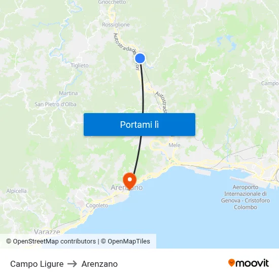 Campo Ligure to Arenzano map